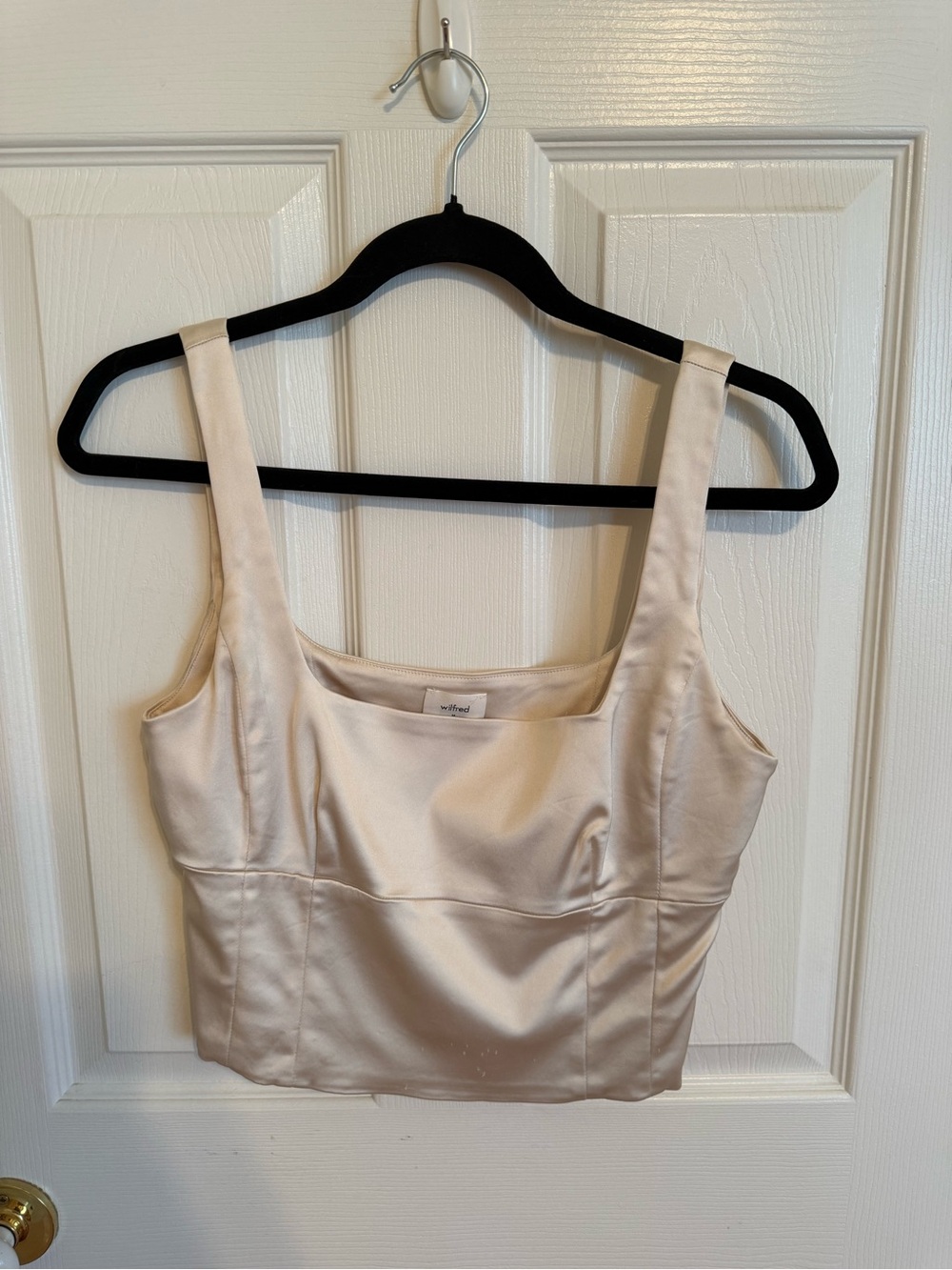 Wilfred Cream Satin Square-Neck Crop Top